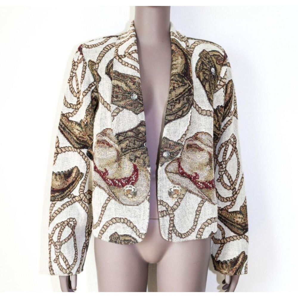 Vintage Cotton Blazer Medium Western Cowboy Print Jacket 80s 90s Boho Chic Rare